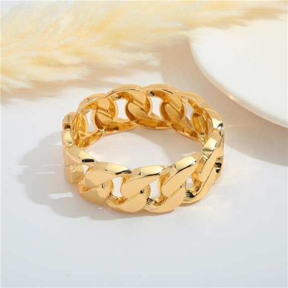 Chunky Gold Tone Bangle Bracelets for Women Thick Wide Hinged Cuff Bracelet - Picture 4 of 8